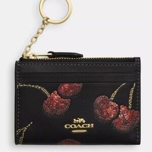 Coach Mini Skinny Id Case With Cherry Print NWT